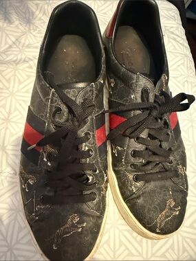 Gucci Black Sneakers with Red and Green Web Stripe